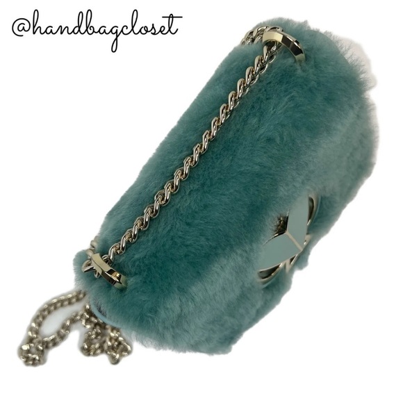 Kate Spade Nicola Faux Fur Crossbody Gold Chain Bag Purse Spearmint Green - Picture 2 of 16